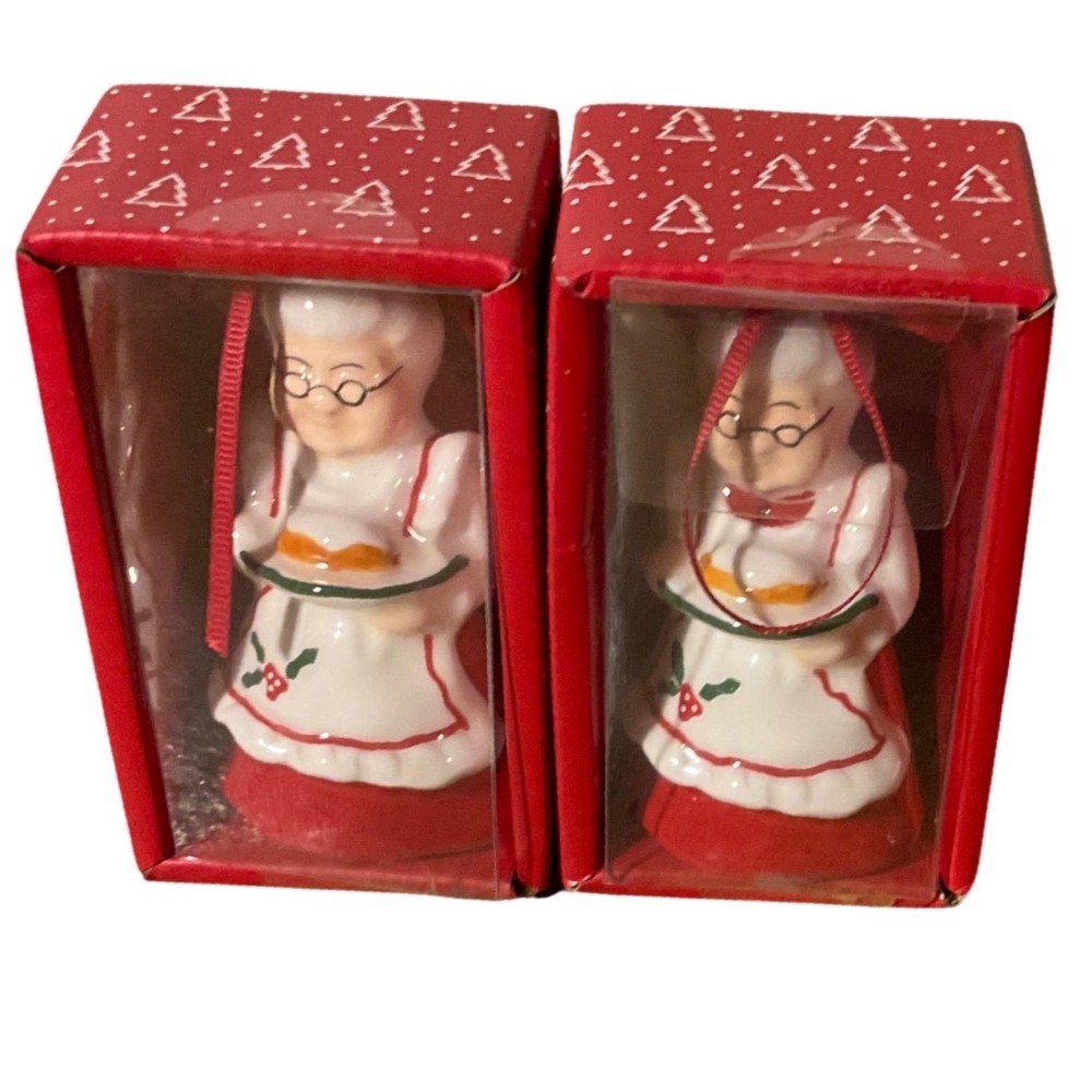 Blue Sky Mrs Claus Ornament OS Red New Ceramic Holiday Figurine 4" Set of 2